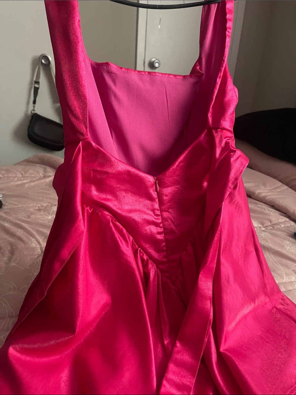 House of CB Hot Pink Satin Strap Mini Dress - Picture 3 of 3